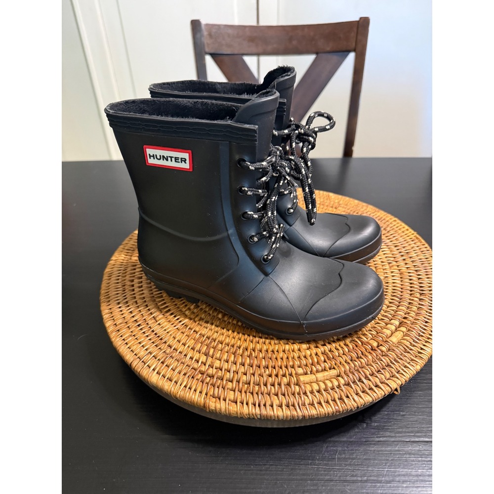 Hunter Original Insulated Lace-Up Rain Boots Black Waterproof Fleece Lined US 7W